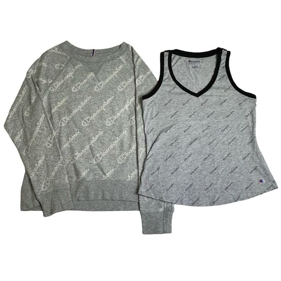Champion Women's Crew Neck Sweatshirt All Over Logo and Tank‎ Top Size Small - Picture 1 of 6